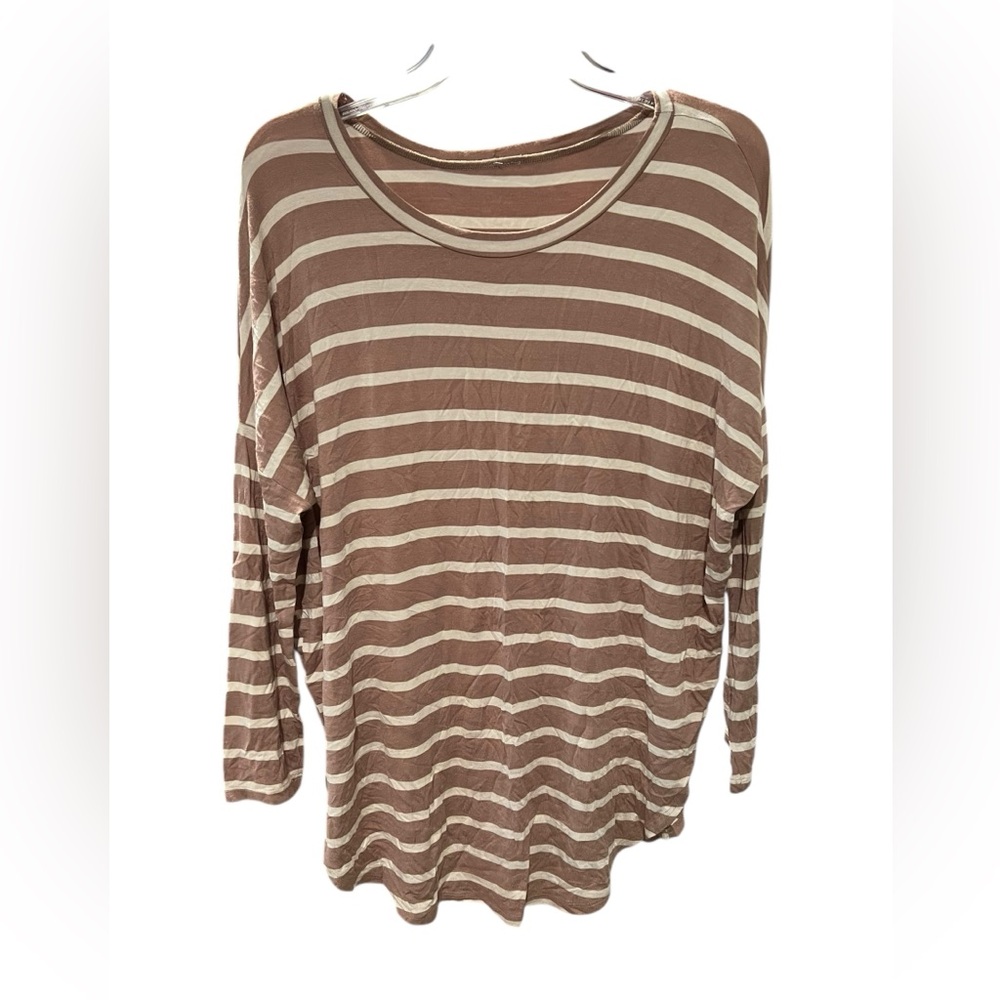 Brown and Cream Striped Long Sleeve Top Size S